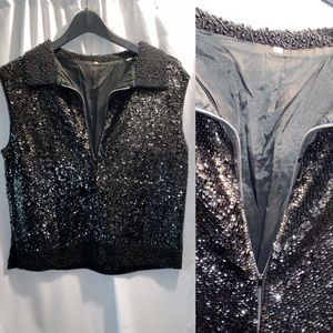 Vintage Beaded & Sequined Vest black Size:40 M/L